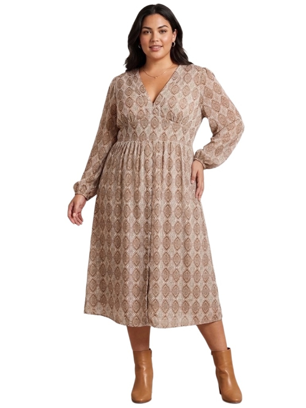 NEW Skies Are Blue *Official Brand Fit Sample* Flowy Brown Gold Midi Dress 1X